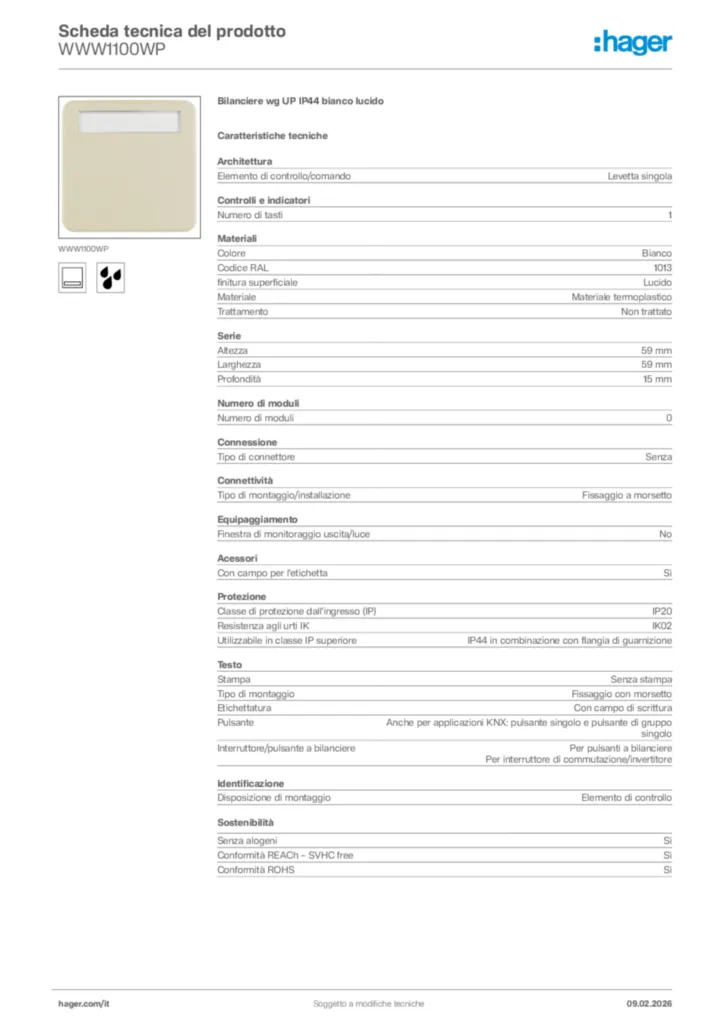 Immagine Hager Scheda tecnica del prodotto WWW1100WP | Hager Italia