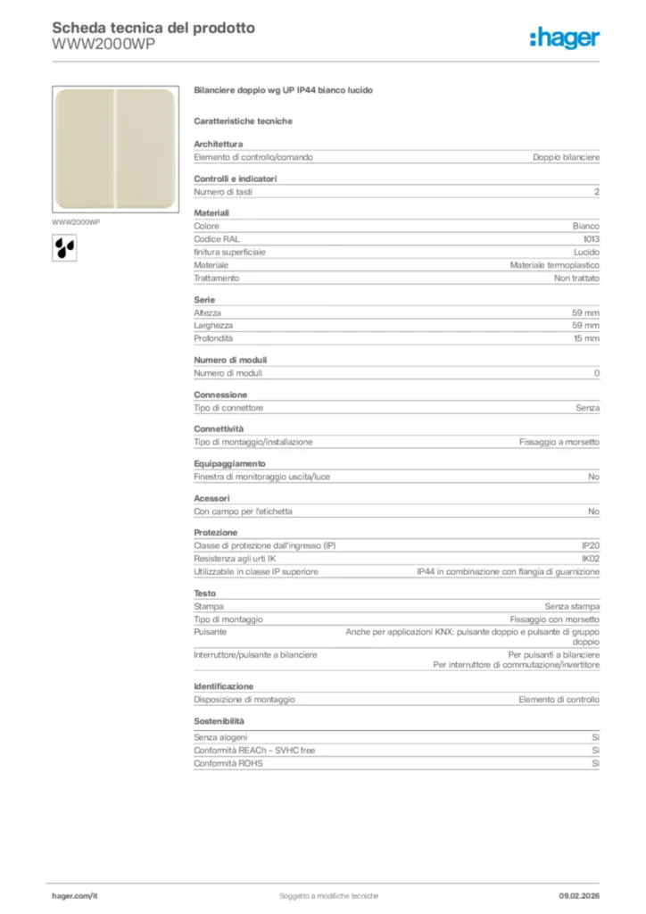 Immagine Hager Scheda tecnica del prodotto WWW2000WP | Hager Italia