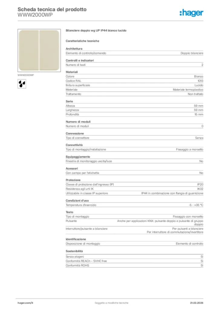 Immagine Hager Scheda tecnica del prodotto WWW2000WP | Hager Italia