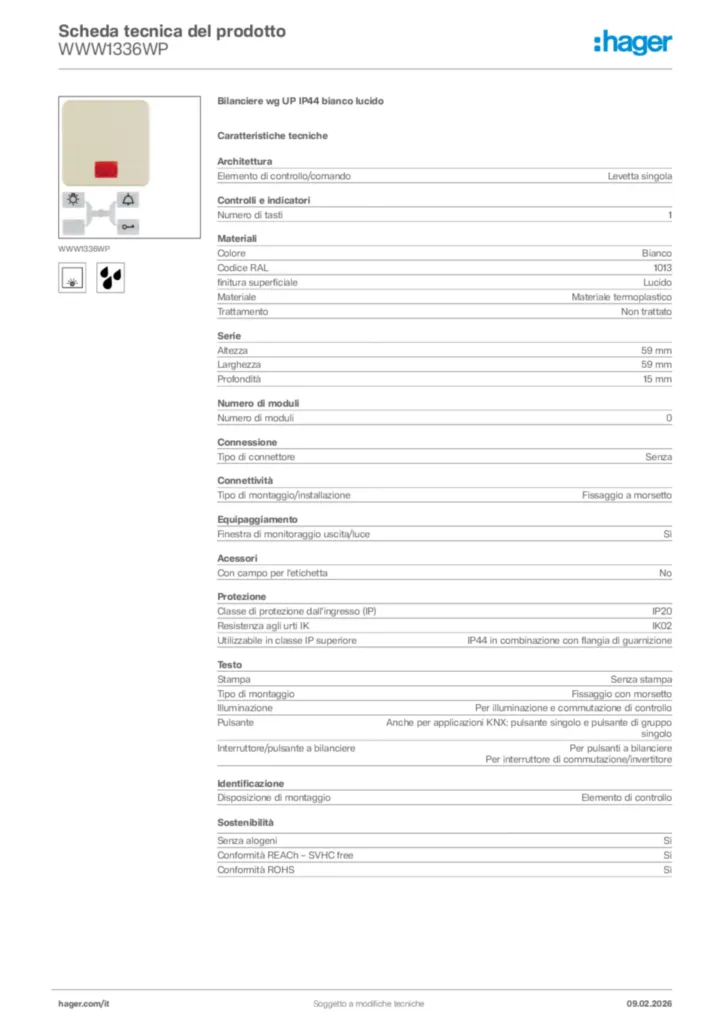Immagine Hager Scheda tecnica del prodotto WWW1336WP | Hager Italia