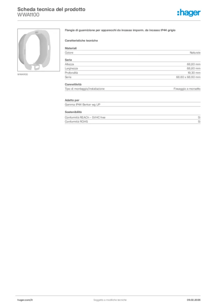 Immagine Hager Scheda tecnica del prodotto WWA1100 | Hager Italia