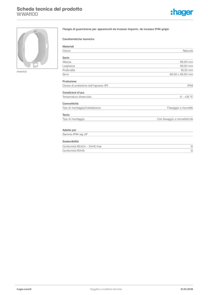 Immagine Hager Scheda tecnica del prodotto WWA1100 | Hager Italia