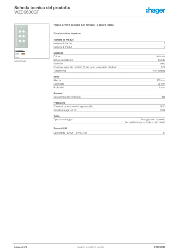 Immagine Hager Scheda tecnica del prodotto WZD6600GT | Hager Italia