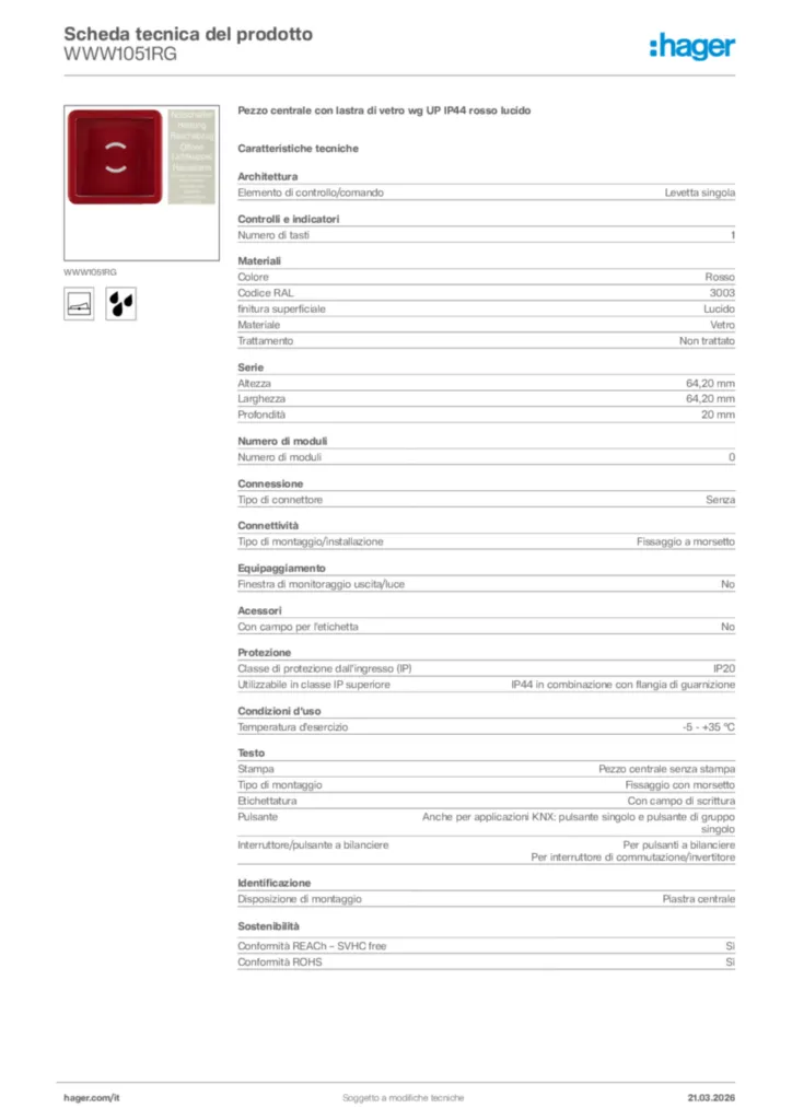 Immagine Hager Scheda tecnica del prodotto WWW1051RG | Hager Italia