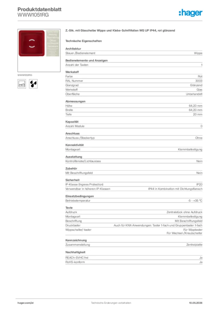 Bild Hager Produktdatenblatt WWW1051RG | Hager Deutschland