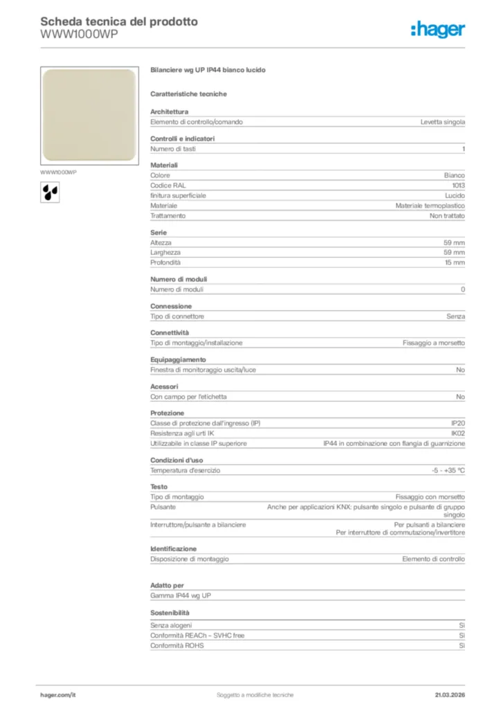 Immagine Hager Scheda tecnica del prodotto WWW1000WP | Hager Italia