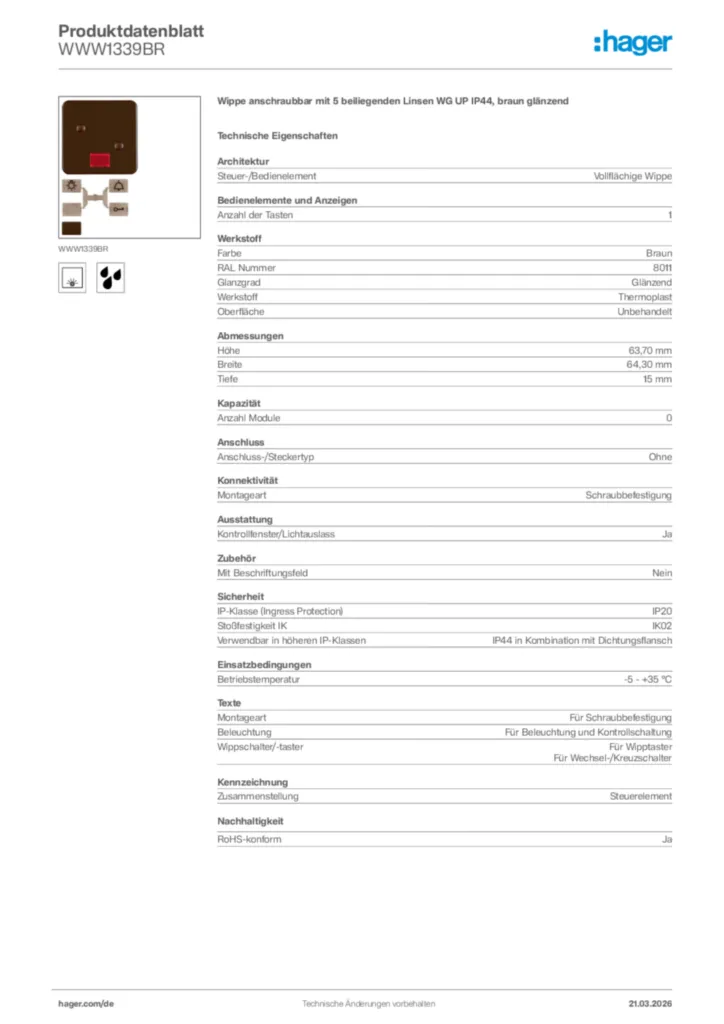 Bild Hager Produktdatenblatt WWW1339BR | Hager Deutschland