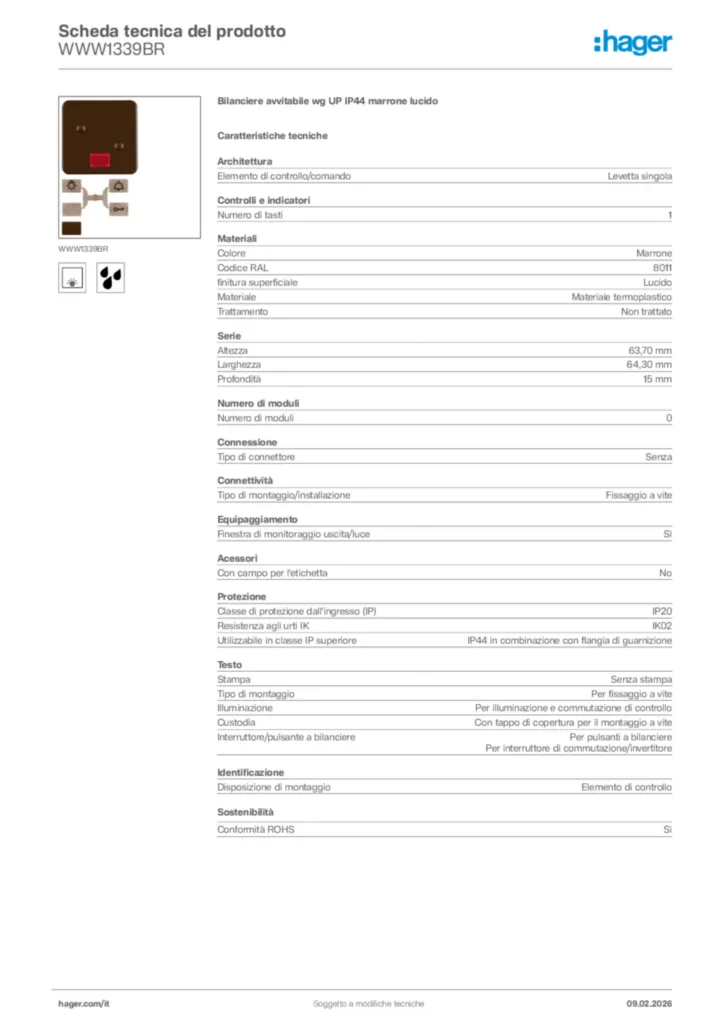 Immagine Hager Scheda tecnica del prodotto WWW1339BR | Hager Italia