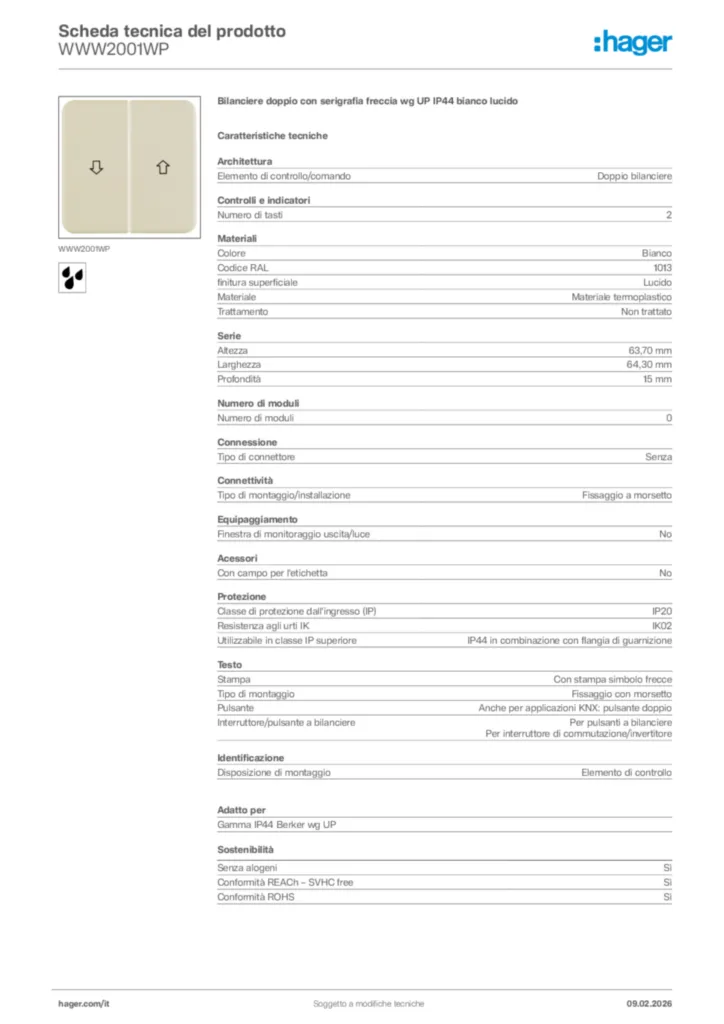 Immagine Hager Scheda tecnica del prodotto WWW2001WP | Hager Italia