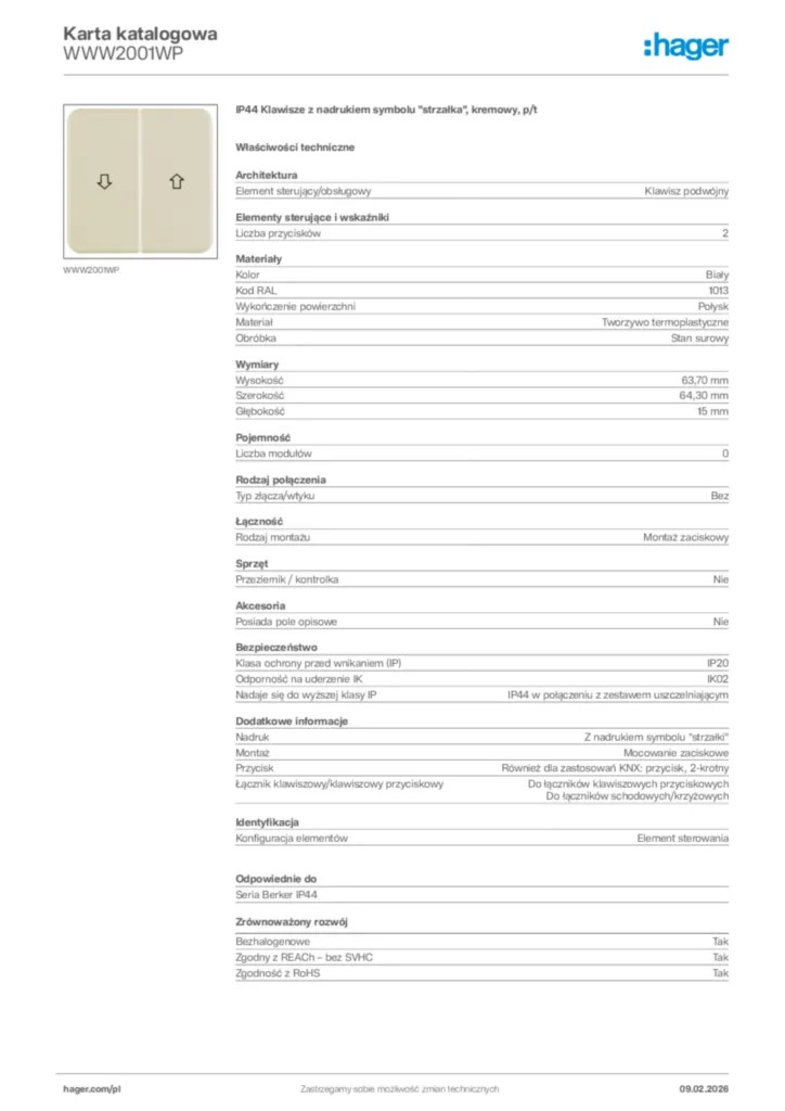 Zdjęcie Hager Karta katalogowa WWW2001WP | Hager Polska