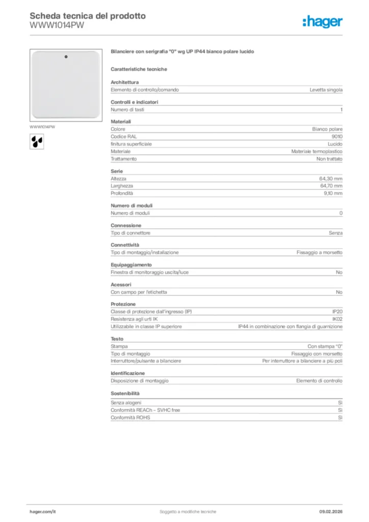 Immagine Hager Scheda tecnica del prodotto WWW1014PW | Hager Italia