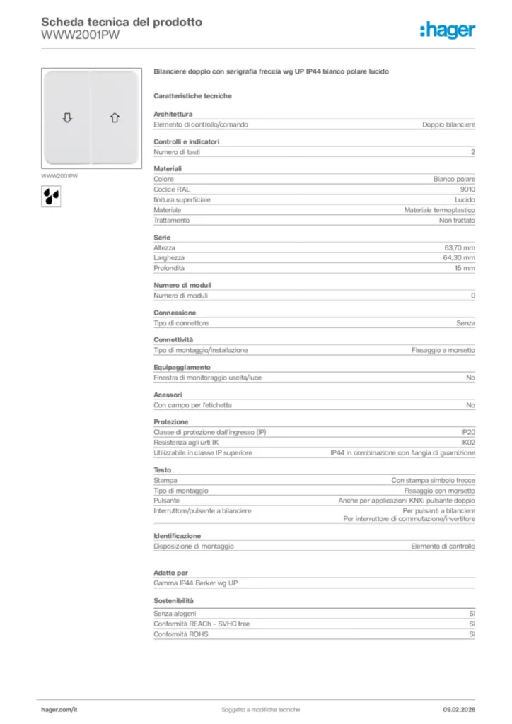 Immagine Hager Scheda tecnica del prodotto WWW2001PW | Hager Italia