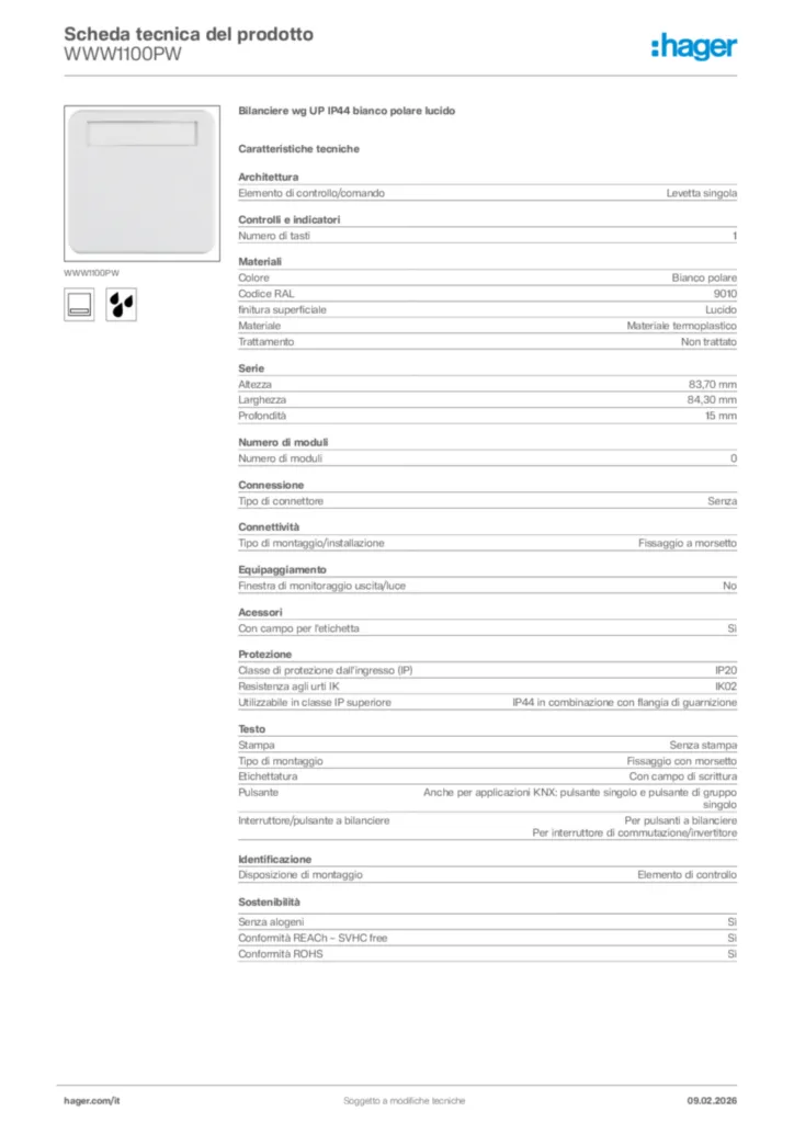 Immagine Hager Scheda tecnica del prodotto WWW1100PW | Hager Italia