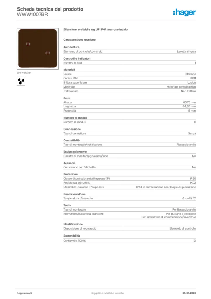 Immagine Hager Scheda tecnica del prodotto WWW1007BR | Hager Italia