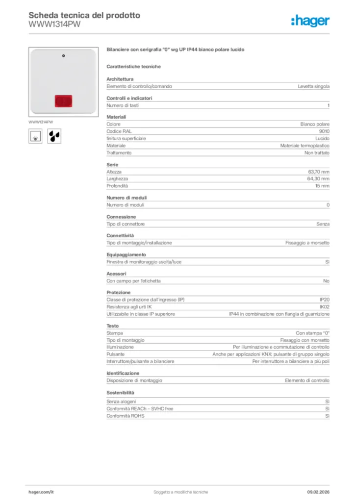 Immagine Hager Scheda tecnica del prodotto WWW1314PW | Hager Italia