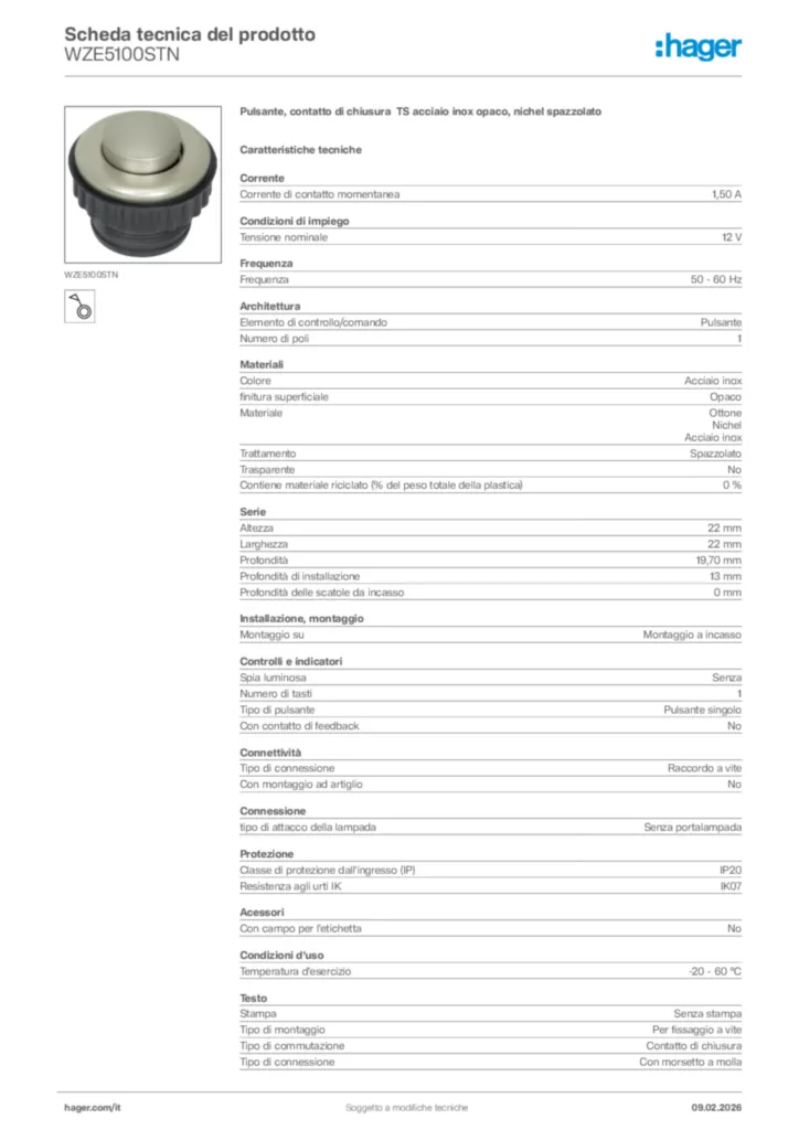 Immagine Hager Scheda tecnica del prodotto WZE5100STN | Hager Italia