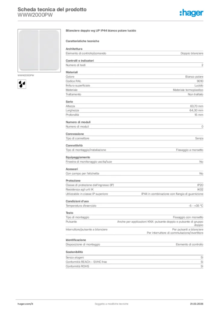 Immagine Hager Scheda tecnica del prodotto WWW2000PW | Hager Italia