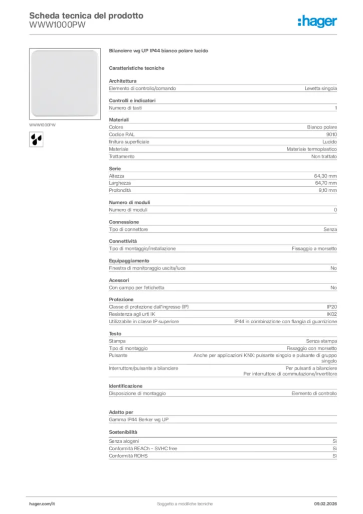 Immagine Hager Scheda tecnica del prodotto WWW1000PW | Hager Italia