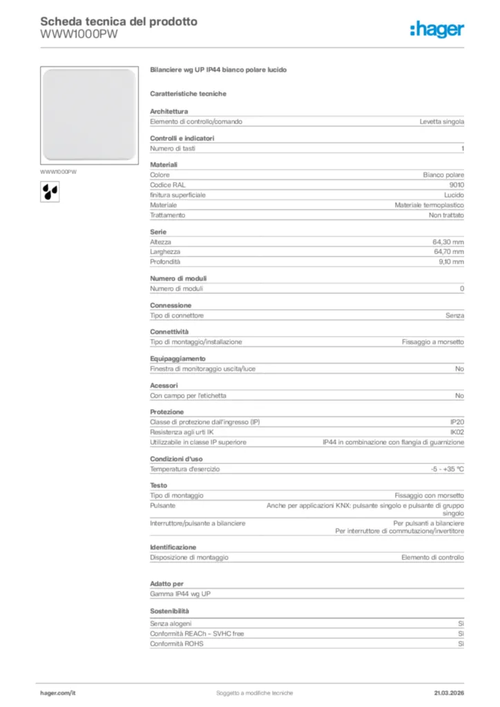 Immagine Hager Scheda tecnica del prodotto WWW1000PW | Hager Italia
