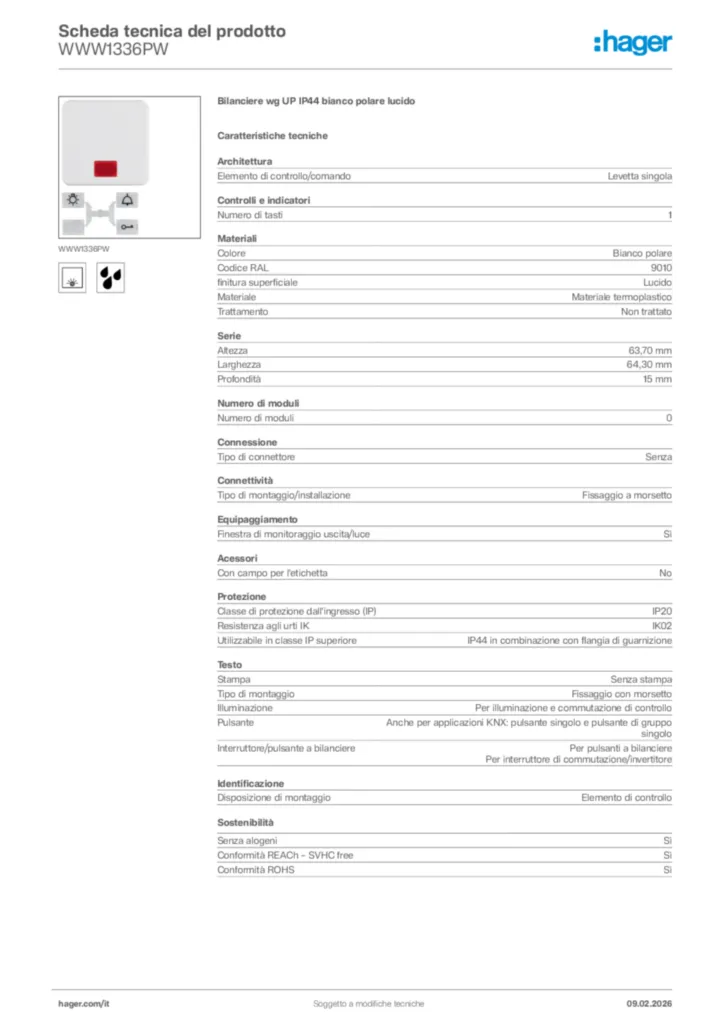 Immagine Hager Scheda tecnica del prodotto WWW1336PW | Hager Italia