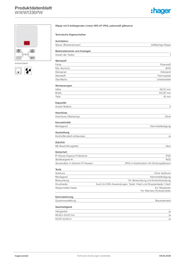 Bild Hager Produktdatenblatt WWW1336PW | Hager Deutschland