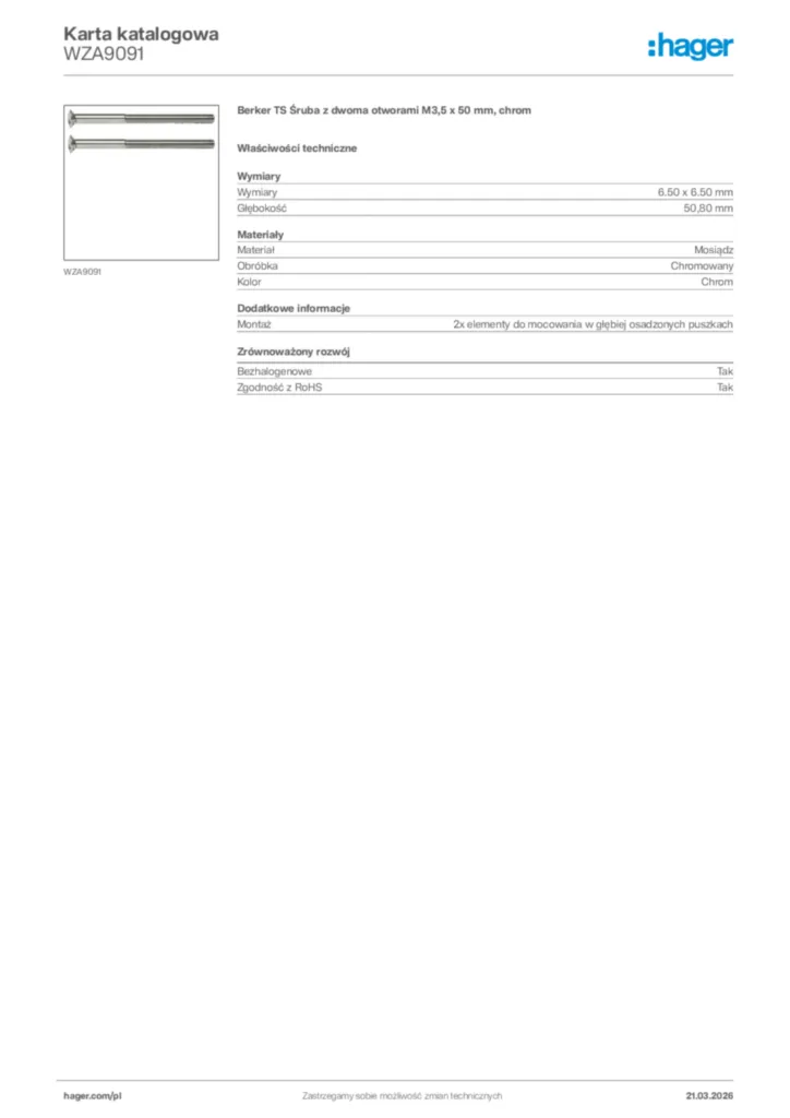 Zdjęcie Hager Karta katalogowa WZA9091 | Hager Polska