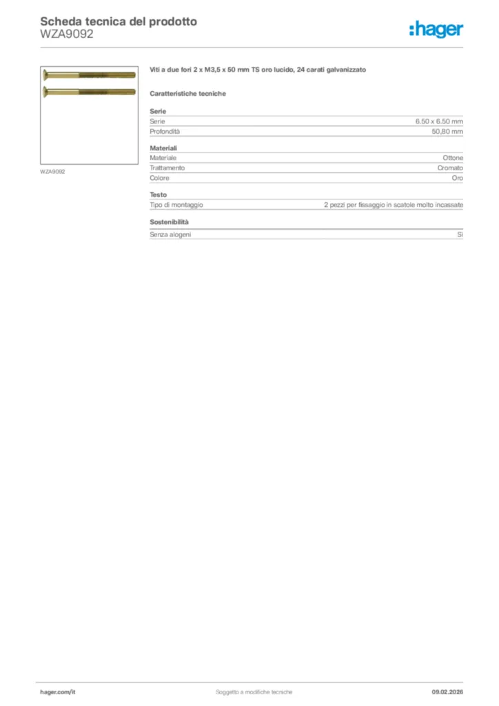 Immagine Hager Scheda tecnica del prodotto WZA9092 | Hager Italia
