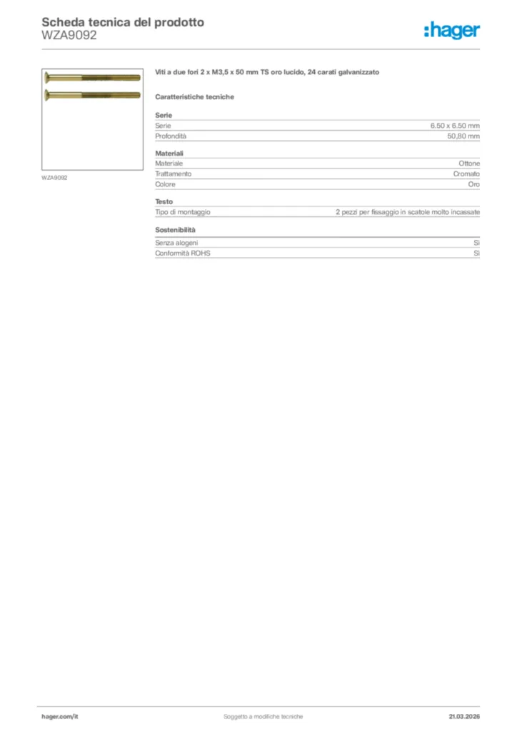 Immagine Hager Scheda tecnica del prodotto WZA9092 | Hager Italia