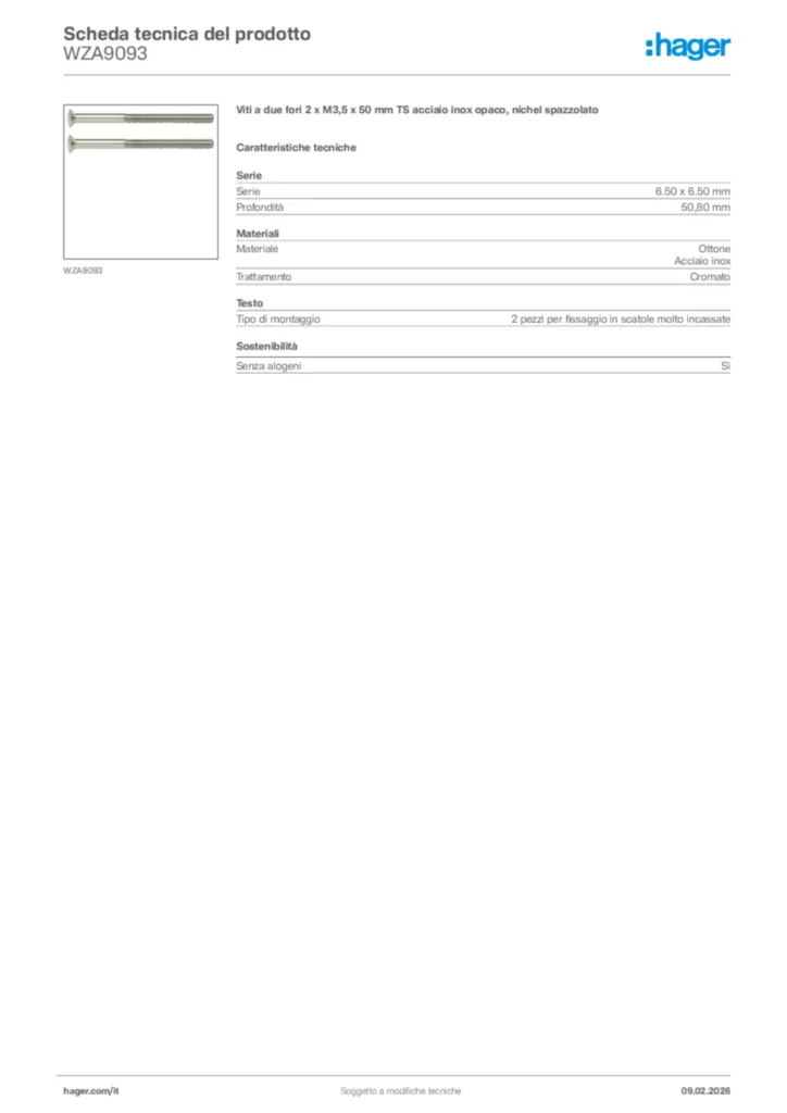 Immagine Hager Scheda tecnica del prodotto WZA9093 | Hager Italia