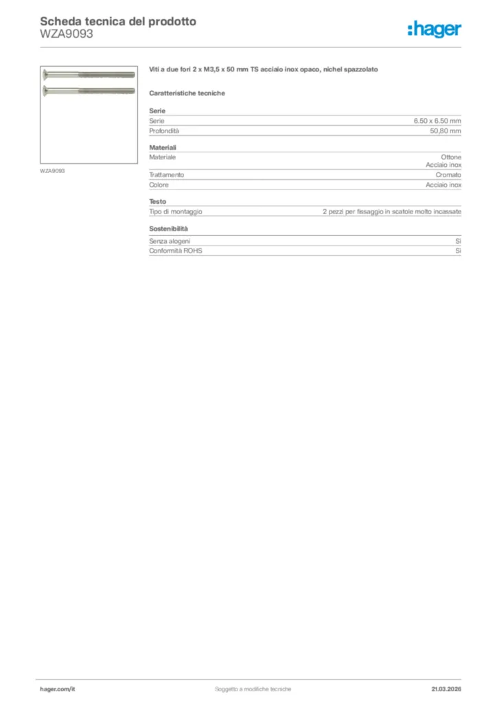 Immagine Hager Scheda tecnica del prodotto WZA9093 | Hager Italia