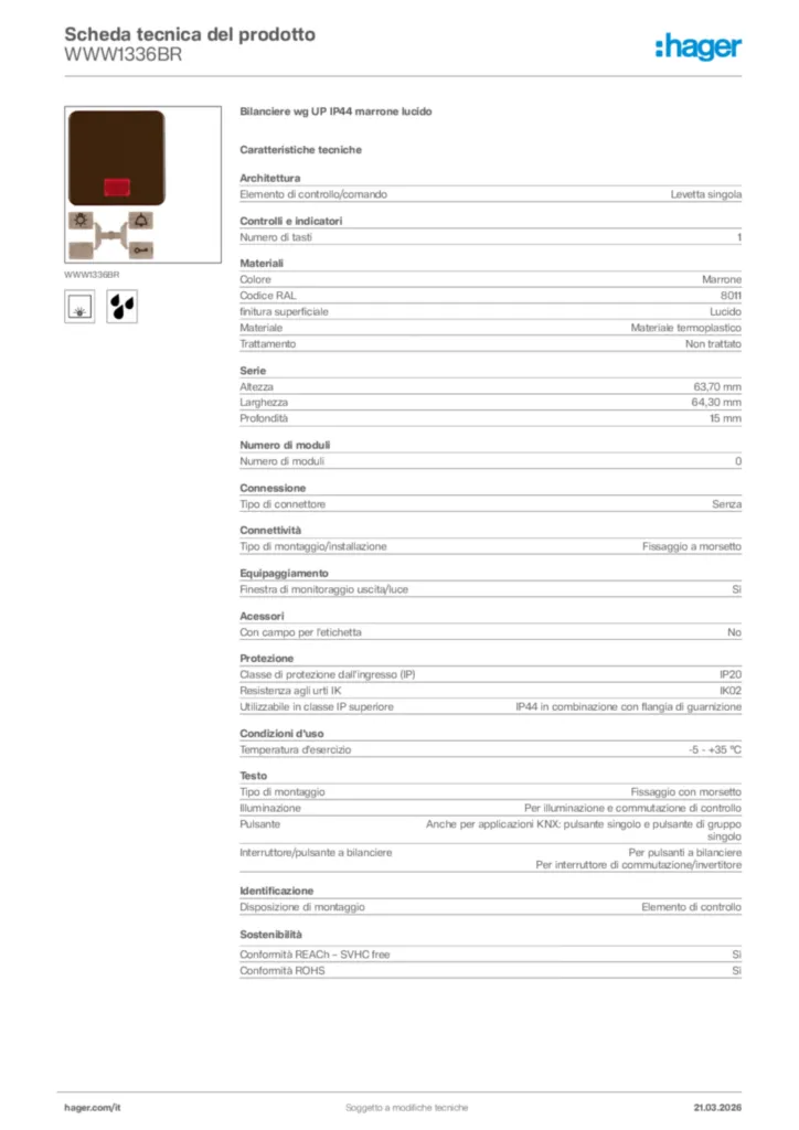 Immagine Hager Scheda tecnica del prodotto WWW1336BR | Hager Italia