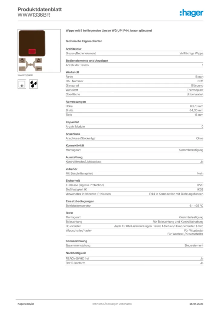 Bild Hager Produktdatenblatt WWW1336BR | Hager Deutschland