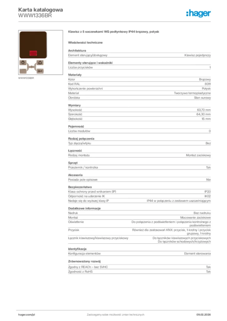 Zdjęcie Hager Karta katalogowa WWW1336BR | Hager Polska