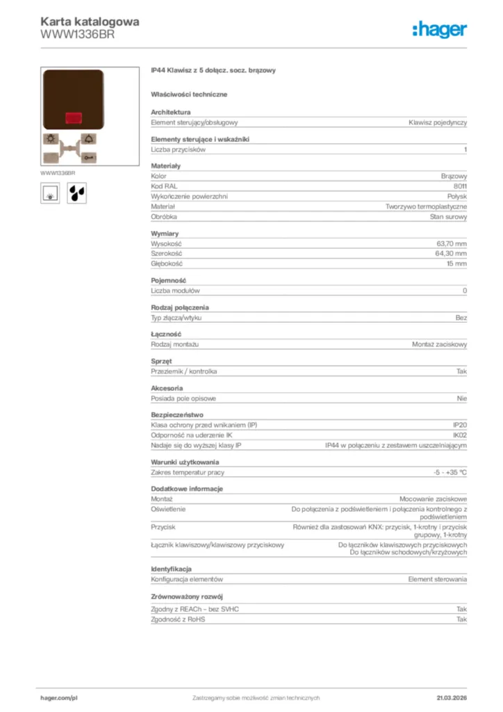 Zdjęcie Hager Karta katalogowa WWW1336BR | Hager Polska