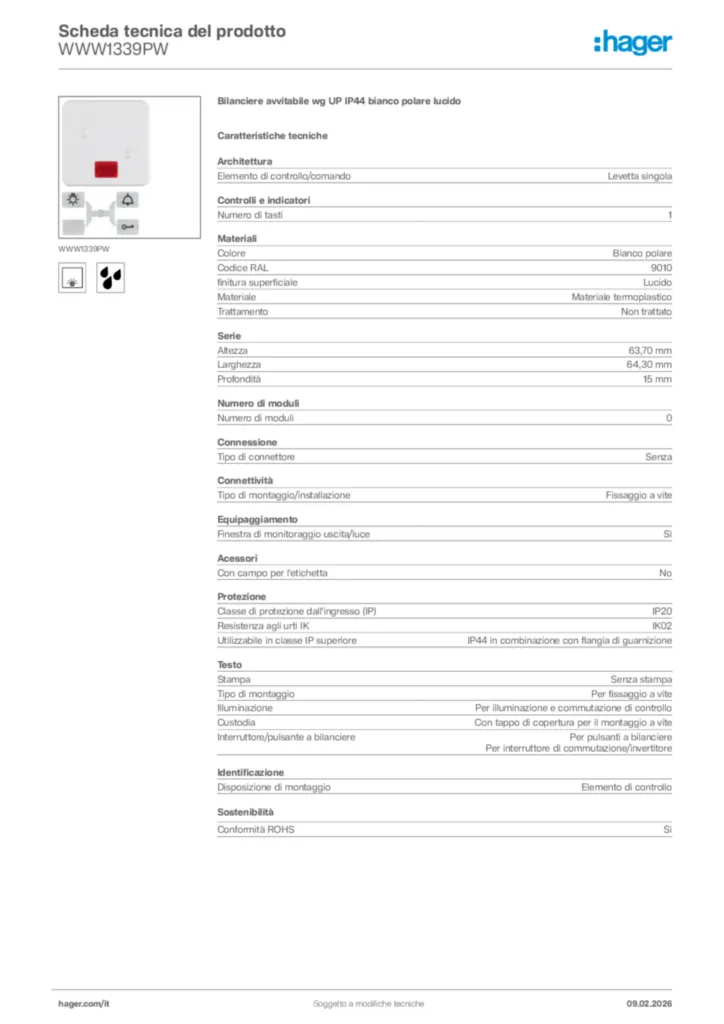 Immagine Hager Scheda tecnica del prodotto WWW1339PW | Hager Italia