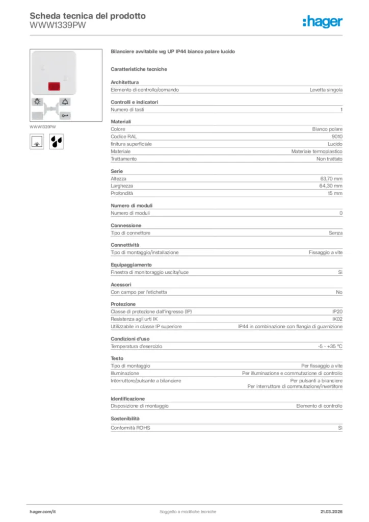 Immagine Hager Scheda tecnica del prodotto WWW1339PW | Hager Italia