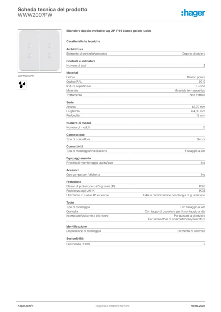 Immagine Hager Scheda tecnica del prodotto WWW2007PW | Hager Italia