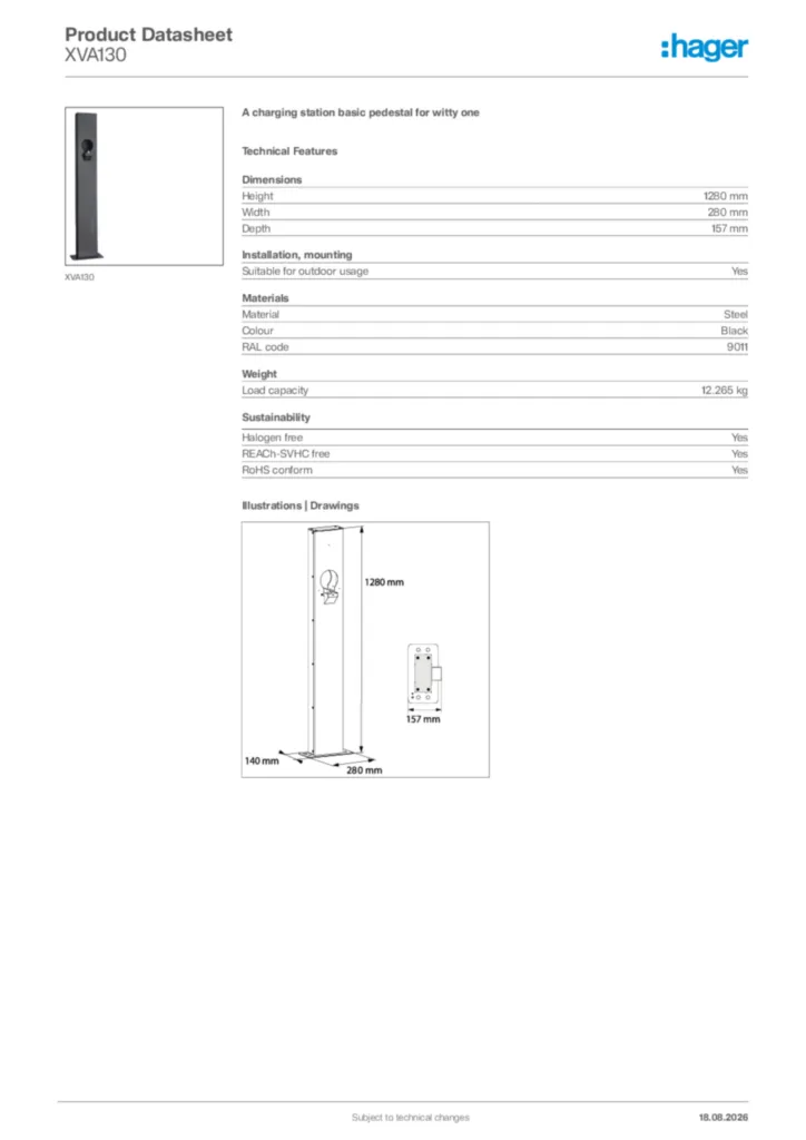 Image Hager Product data sheet XVA130  | Hager Africa