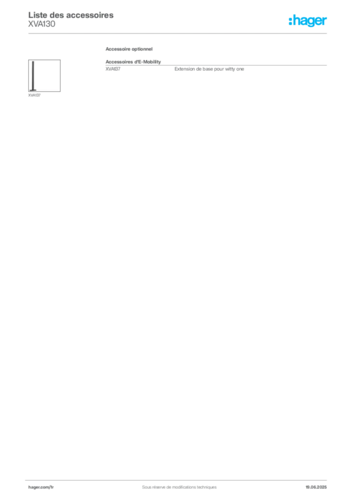 Image Hager Fiche technique du produit XVA130 | Hager France
