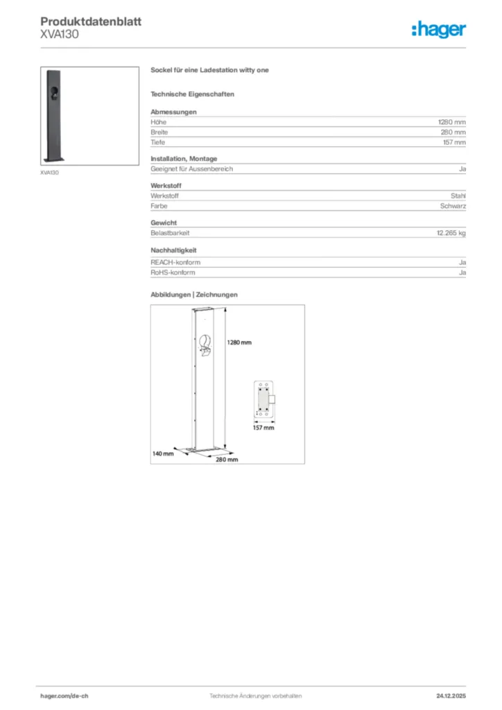 Bild Hager Produktdatenblatt XVA130 | Hager Schweiz