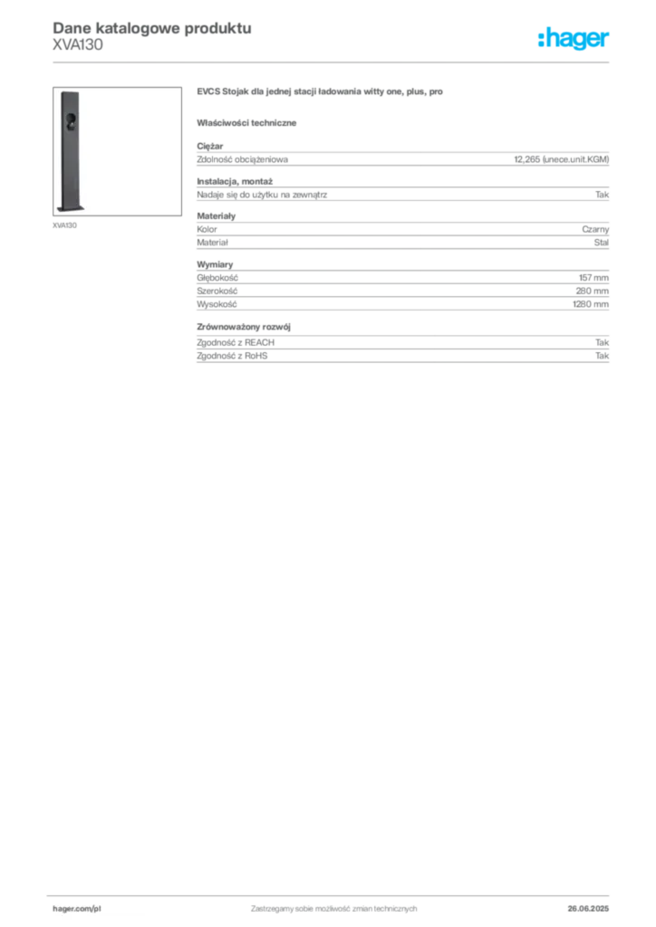 Zdjęcie Hager Dane katalogowe produktu XVA130 | Hager Polska
