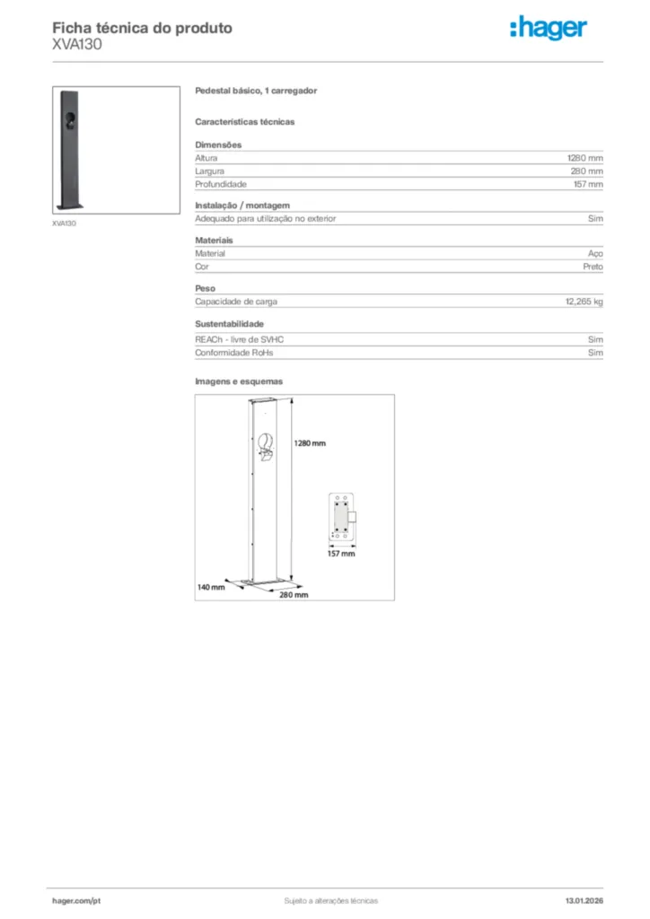 Imagem Hager Ficha técnica do produto XVA130 | Hager Portugal