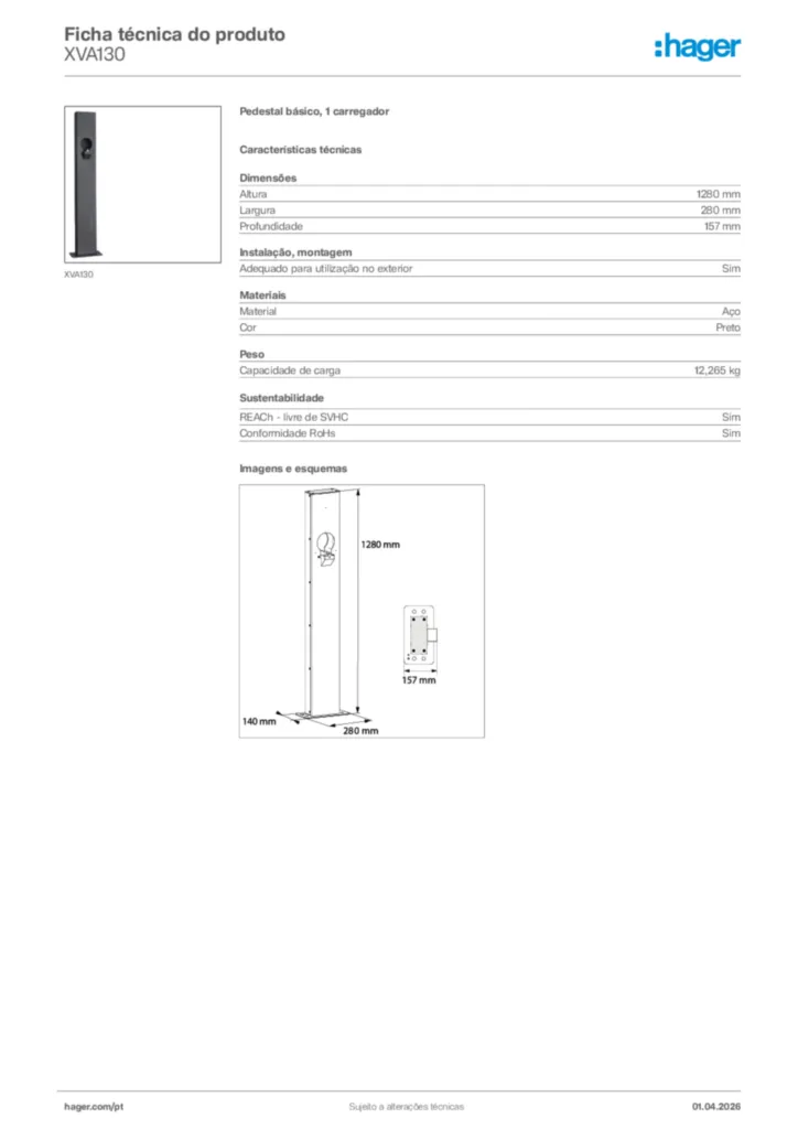 Imagem Hager Ficha técnica do produto XVA130 | Hager Portugal