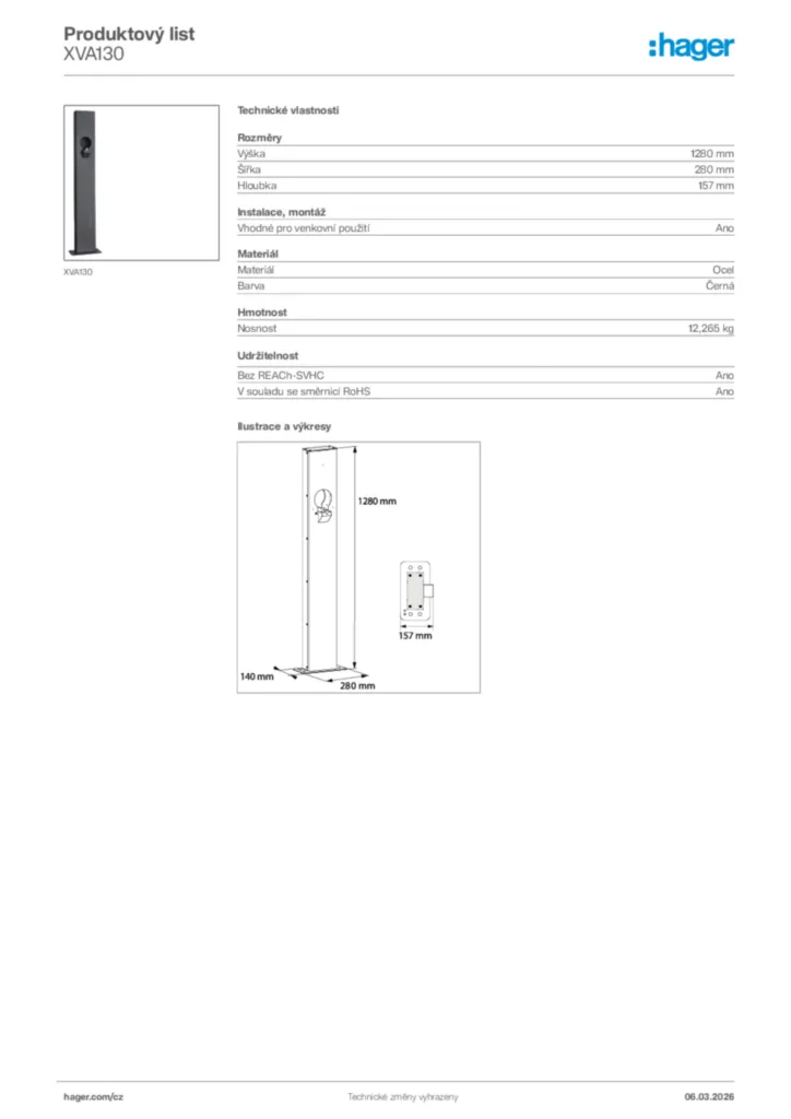 Obrázek Hager Product data sheet XVA130 | Hager