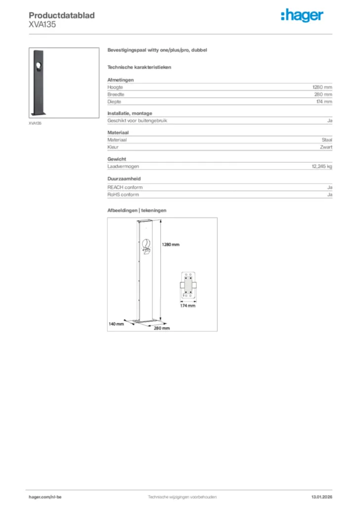 Afbeelding Hager Productdatablad XVA135 | Hager Belgium