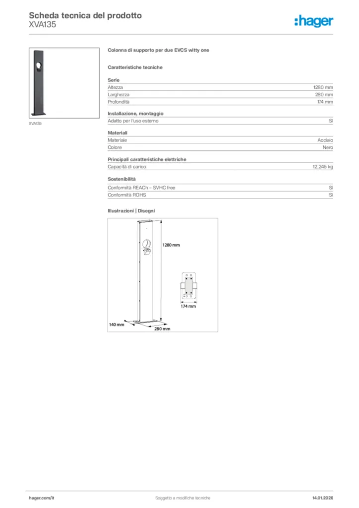 Immagine Hager Scheda tecnica del prodotto XVA135 | Hager Italia
