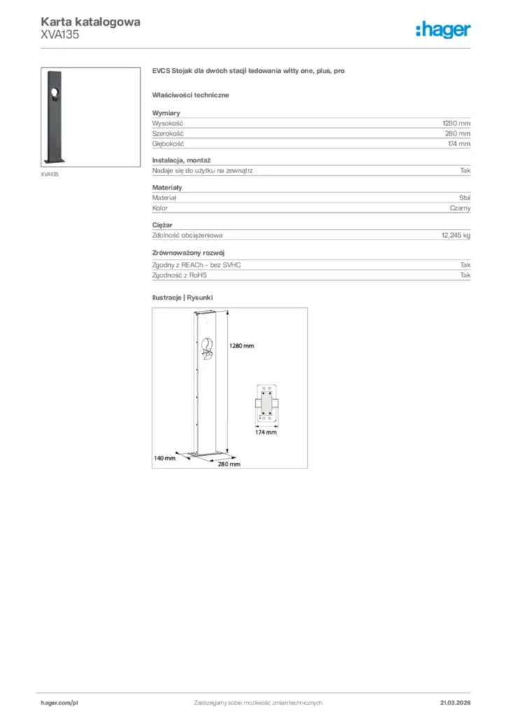 Zdjęcie Hager Karta katalogowa XVA135 | Hager Polska