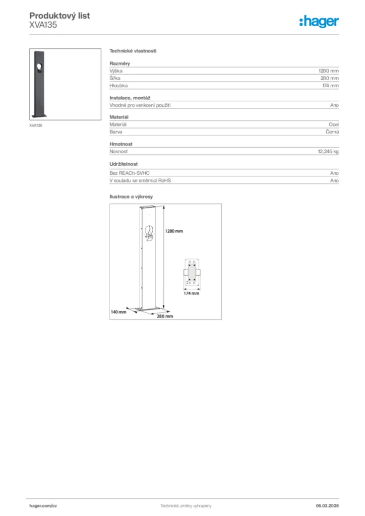 Obrázek Hager Product data sheet XVA135 | Hager