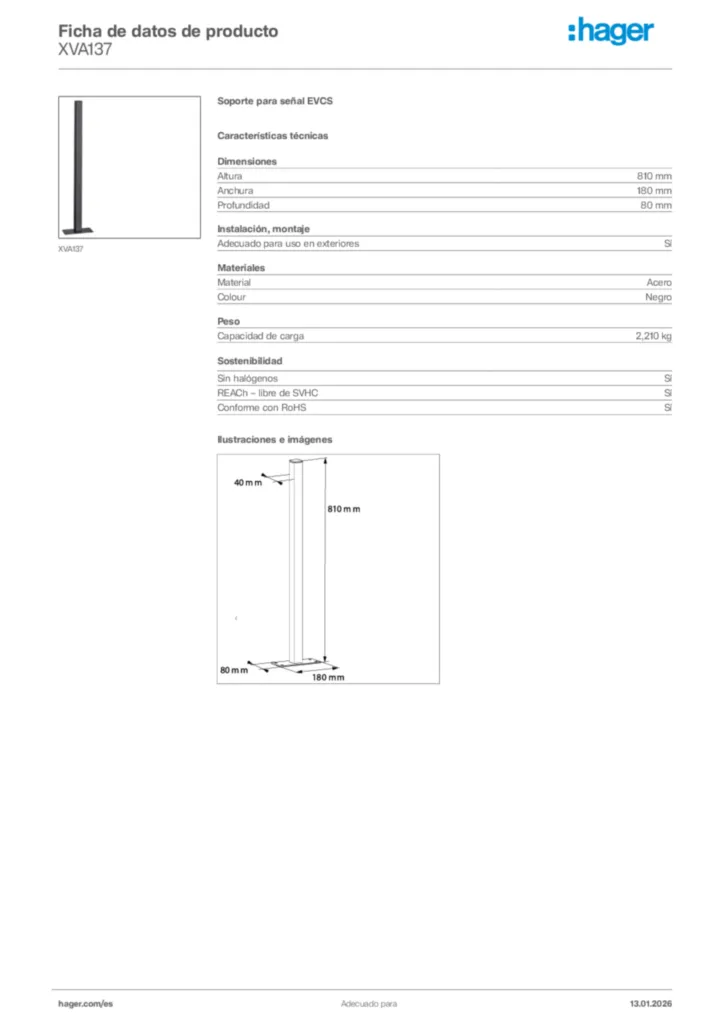 Imagen Hager Ficha de datos de producto XVA137 | Hager España