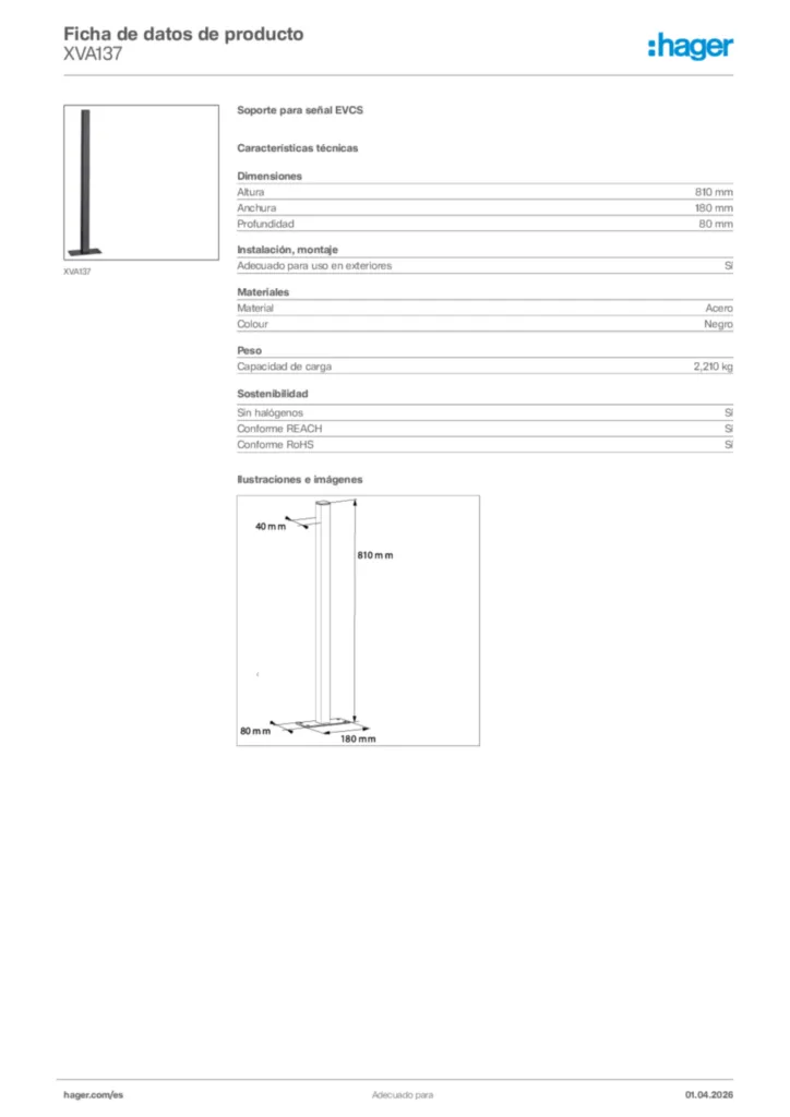 Imagen Hager Ficha de datos de producto XVA137 | Hager España